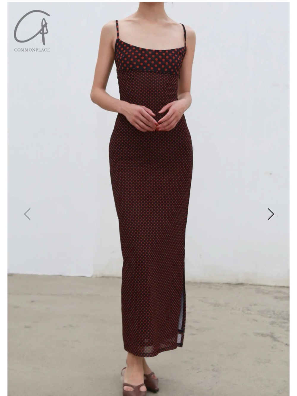 Miaou Burgundy and Black Polka Dot Slip Maxi Dress